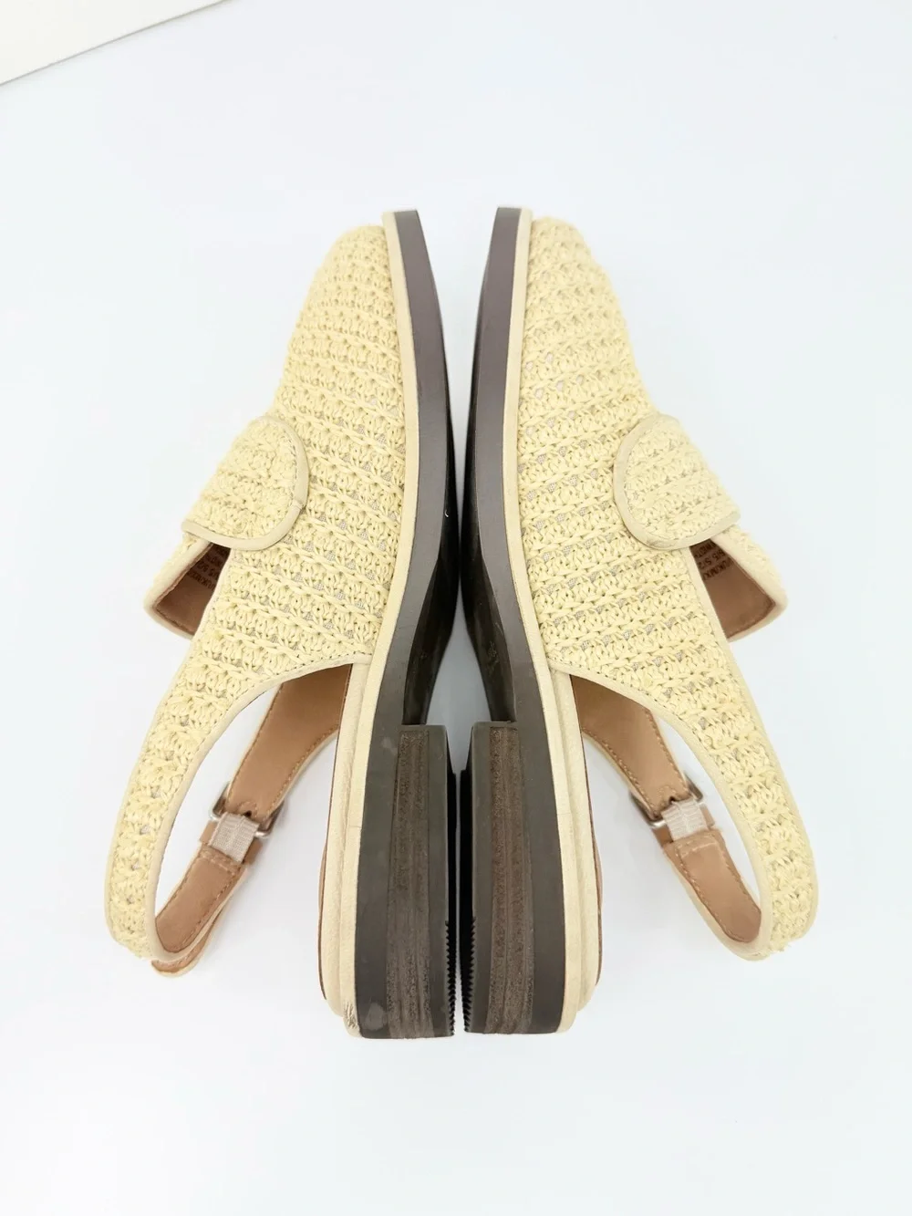 Gentle Souls CALEB Cream Woven Raffia Low Heel Open Back Slingback Loafers